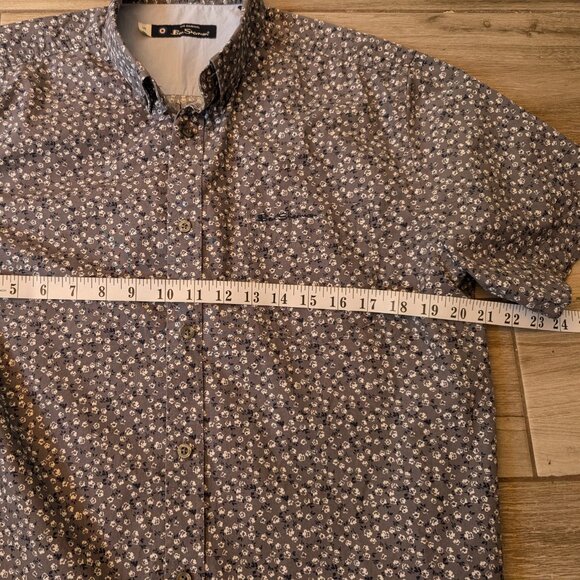Ben Sherman Men’s Floral Short Sleeve Button Up Shirt Size L Gray White Mod Styl - Picture 4 of 9
